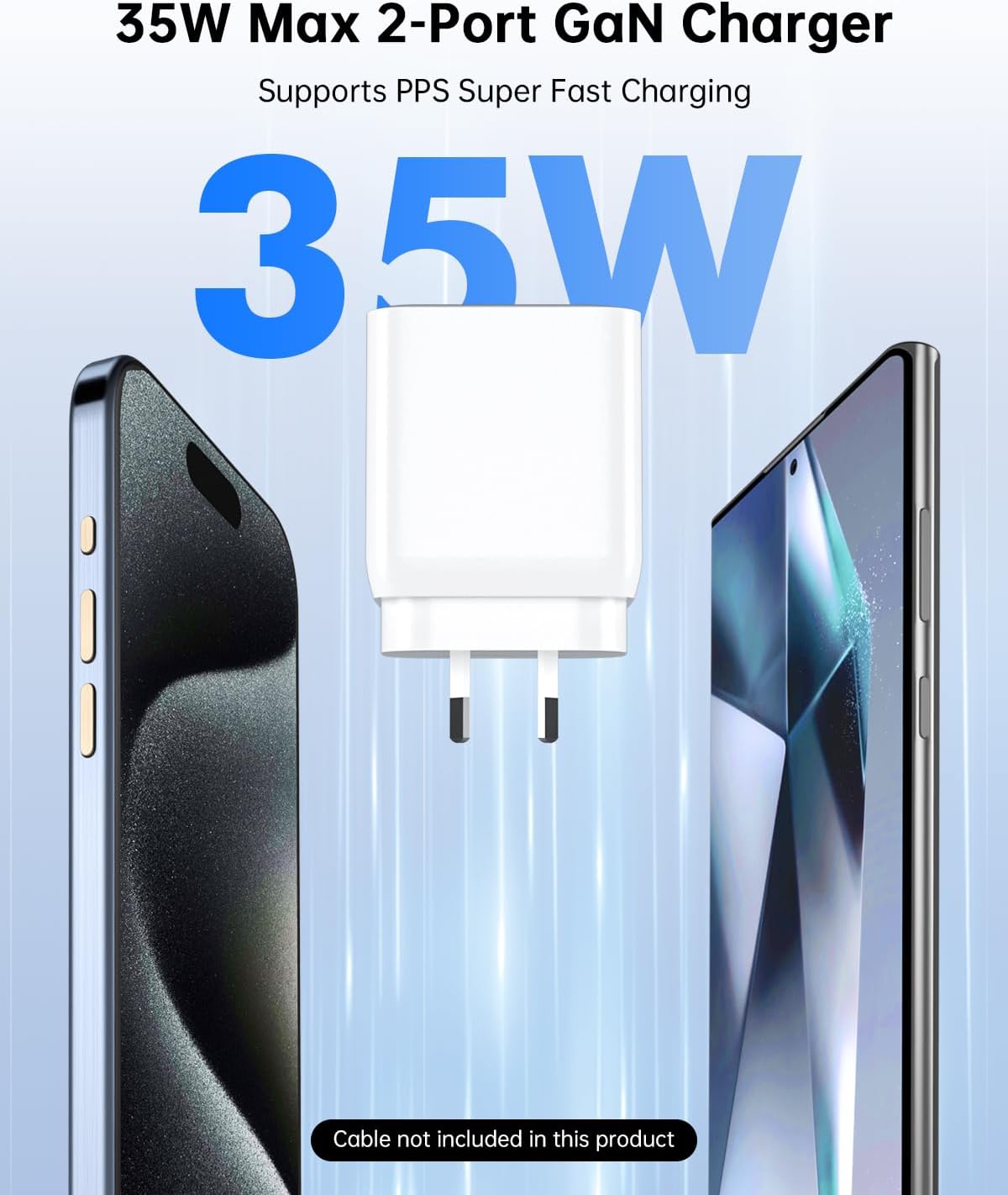 (35W) Superfast compatible Dual USB Type-C Wall Charger with USB-C to USB-C Cable