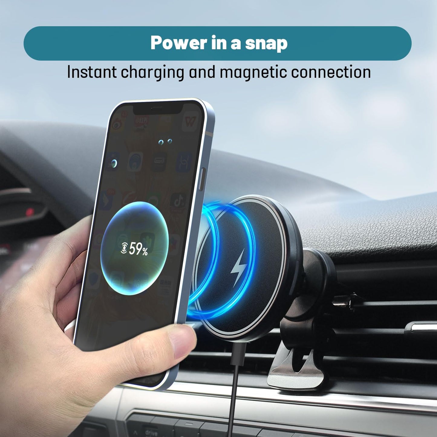 Fast Wireless Magsafe Compatible Car Charger / Holder (15W)