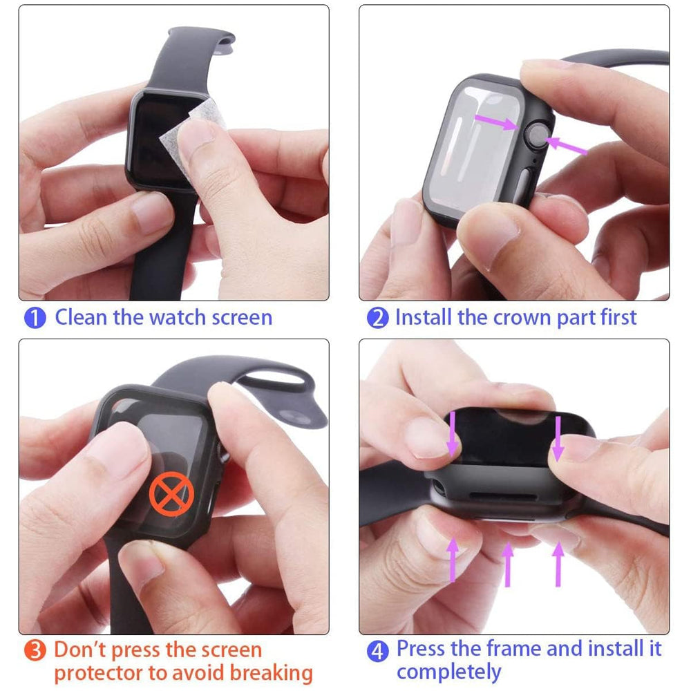 Apple Watch 45mm Case with Glass Screen Protector by SwiftShield (2 Pack - Black)