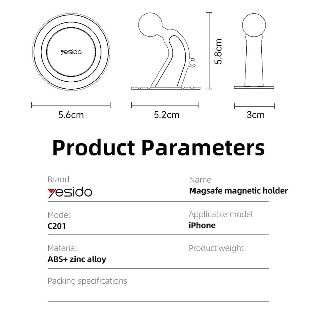Magsafe Compatible Dash Car Phone Holder Yesido C201