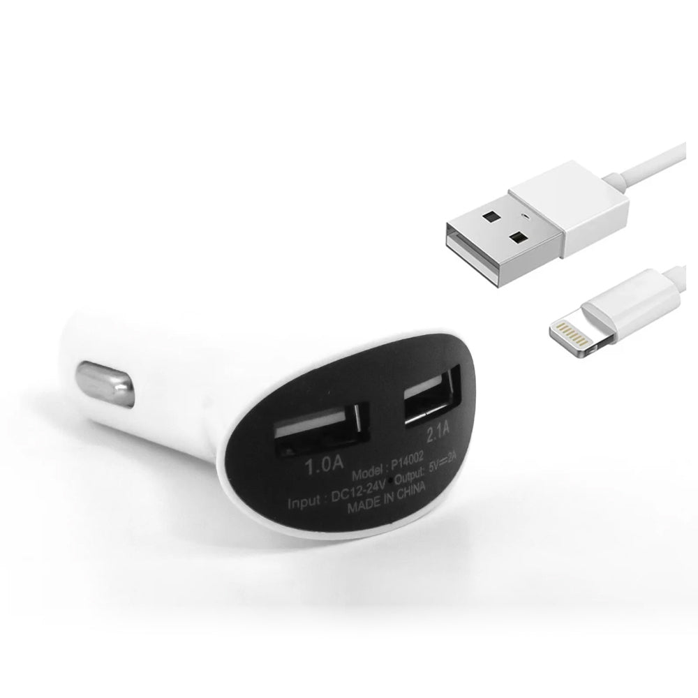 Dual USB Car Charger + Lightning Cable