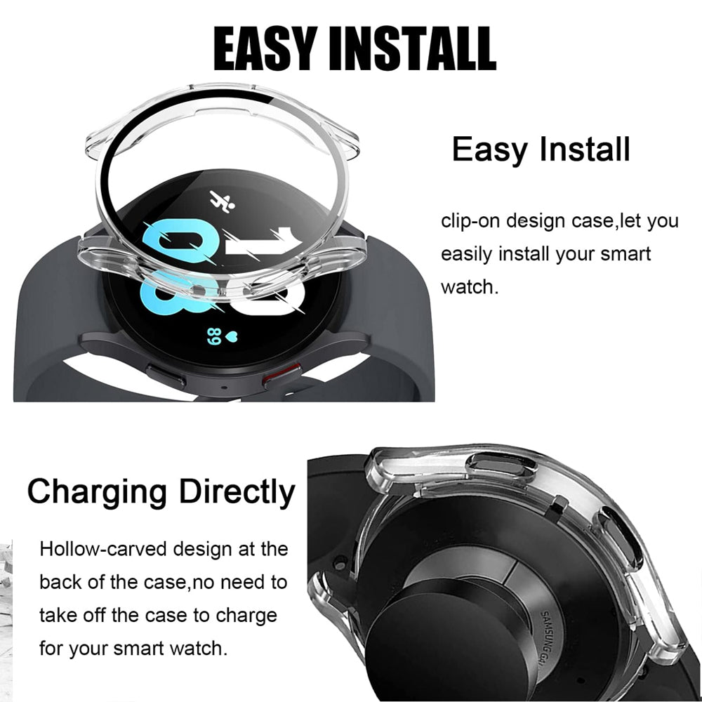 Samsung Galaxy Watch 5 44mm Case with Glass Screen Protector by SwiftShield (2 Pack - Clear)