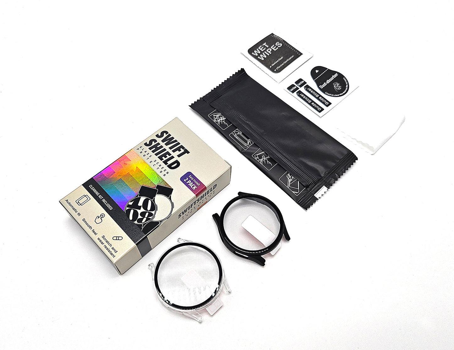 Samsung Galaxy Watch 9 44mm Case with Glass Screen Protector by SwiftShield (2 Pack - Black)