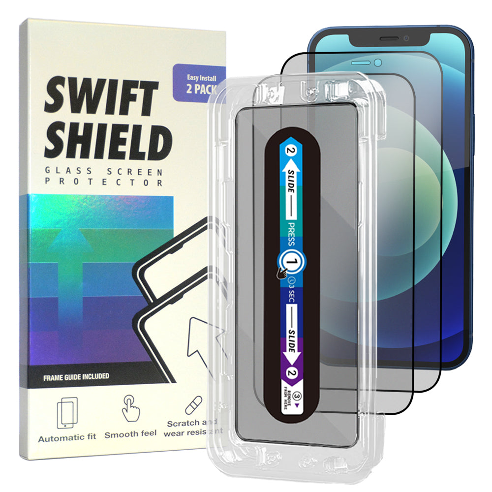 iPhone 12 Matte Anti-Glare Premium Tempered Glass Screen Protector Alignment Kit by SwiftShield [2-Pack]