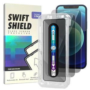 iPhone 12 Privacy Premium Tempered Glass Screen Protector Alignment Kit by SwiftShield [2-Pack]