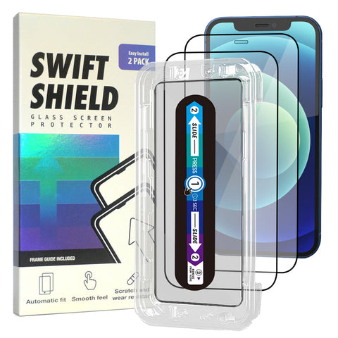 iPhone 12 Clear Premium Tempered Glass Screen Protector Alignment Kit by SwiftShield [2-Pack]