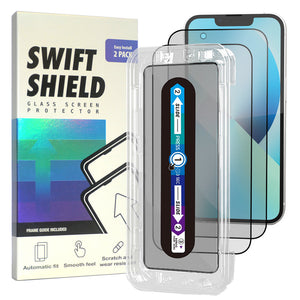 iPhone 13 Matte Anti-Glare Premium Tempered Glass Screen Protector Alignment Kit by SwiftShield [2-Pack]