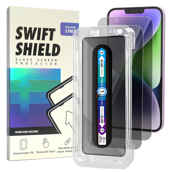 iPhone 14 Plus Privacy Premium Tempered Glass Screen Protector Alignment Kit by SwiftShield [2-Pack]