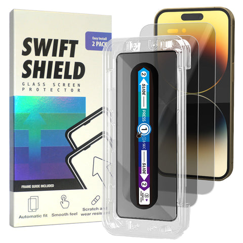 iPhone 14 Pro Max Privacy Premium Tempered Glass Screen Protector Alignment Kit by SwiftShield [2-Pack]