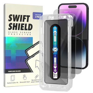 iPhone 14 Pro Privacy Premium Tempered Glass Screen Protector Alignment Kit by SwiftShield [2-Pack]