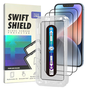 iPhone 14 Clear Premium Tempered Glass Screen Protector Alignment Kit by SwiftShield [2-Pack]