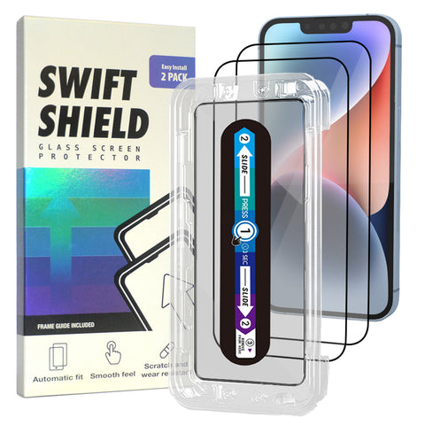 iPhone 14 Clear Premium Tempered Glass Screen Protector Alignment Kit by SwiftShield [2-Pack]