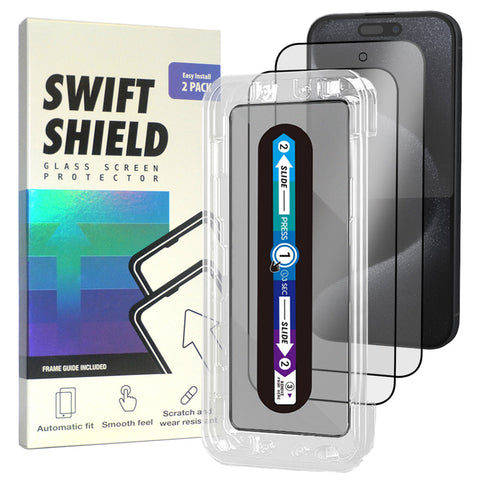 iPhone 15 Pro Matte Anti-Glare Premium Tempered Glass Screen Protector Alignment Kit by SwiftShield [2-Pack]