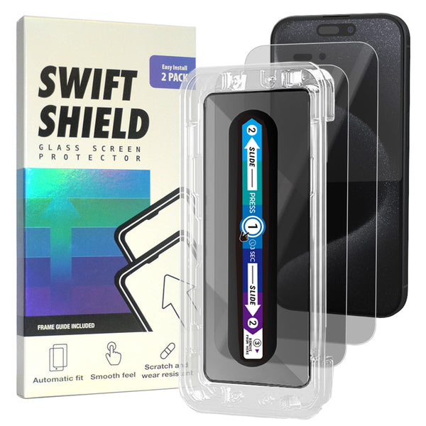 iPhone 15 Pro Privacy Premium Tempered Glass Screen Protector Alignment Kit by SwiftShield [2-Pack]