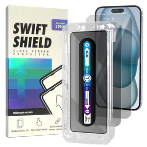 iPhone 15 Privacy Premium Tempered Glass Screen Protector Alignment Kit by SwiftShield [2-Pack]