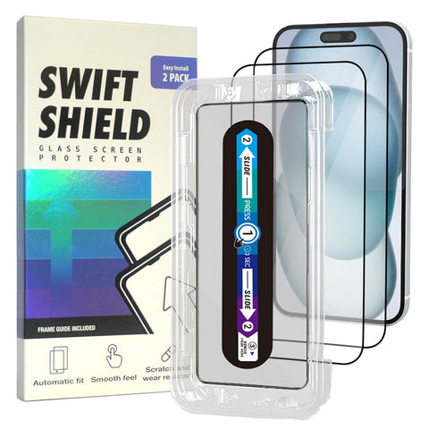 iPhone 15 Clear Premium Tempered Glass Screen Protector Alignment Kit by SwiftShield [2-Pack]