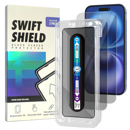 iPhone 16 Privacy Premium Tempered Glass Screen Protector Alignment Kit by SwiftShield [2-Pack]