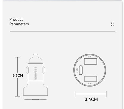 Fast Car Charger 80W Display (Dual USB-A + USB-C)