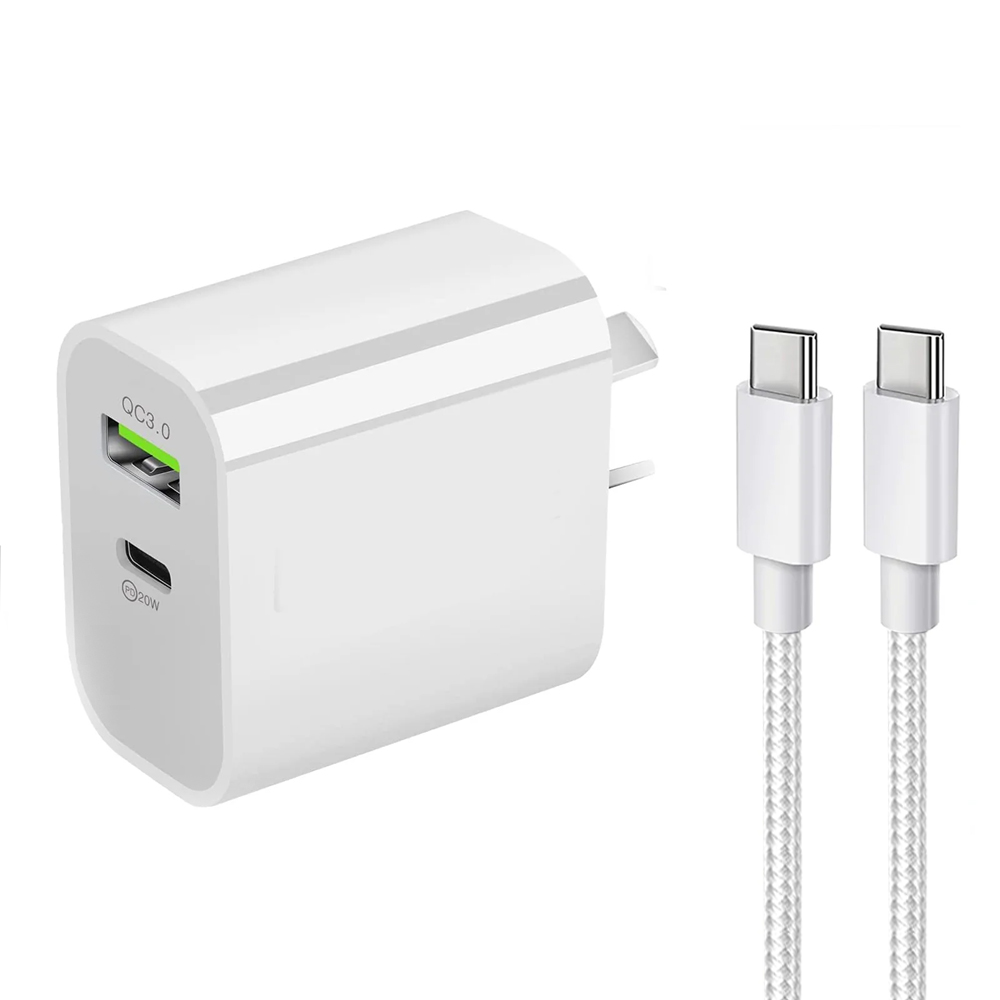 20W Dual Fast Charger with USB-C to USB-C Cable