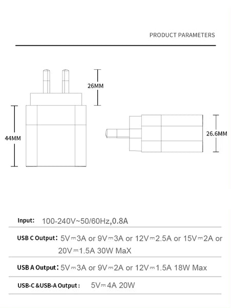 30W Superfast compatible Dual wall charger (USB-A + USB-C port)