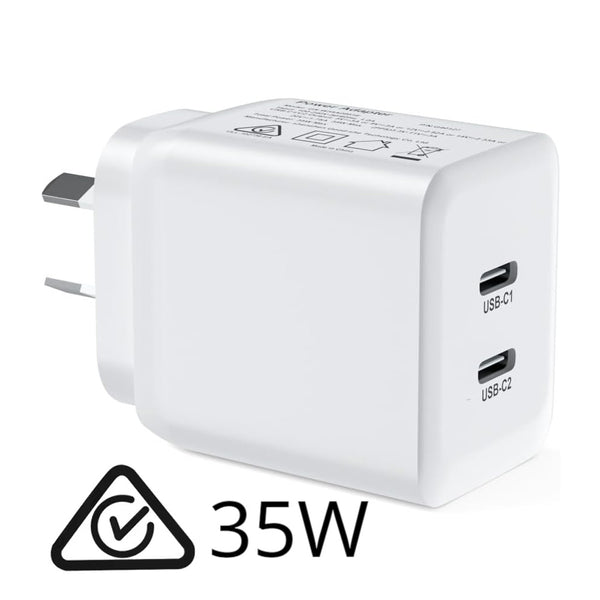 (35W) Superfast compatible Dual USB Type-C Wall Charger with USB-C to Lightning