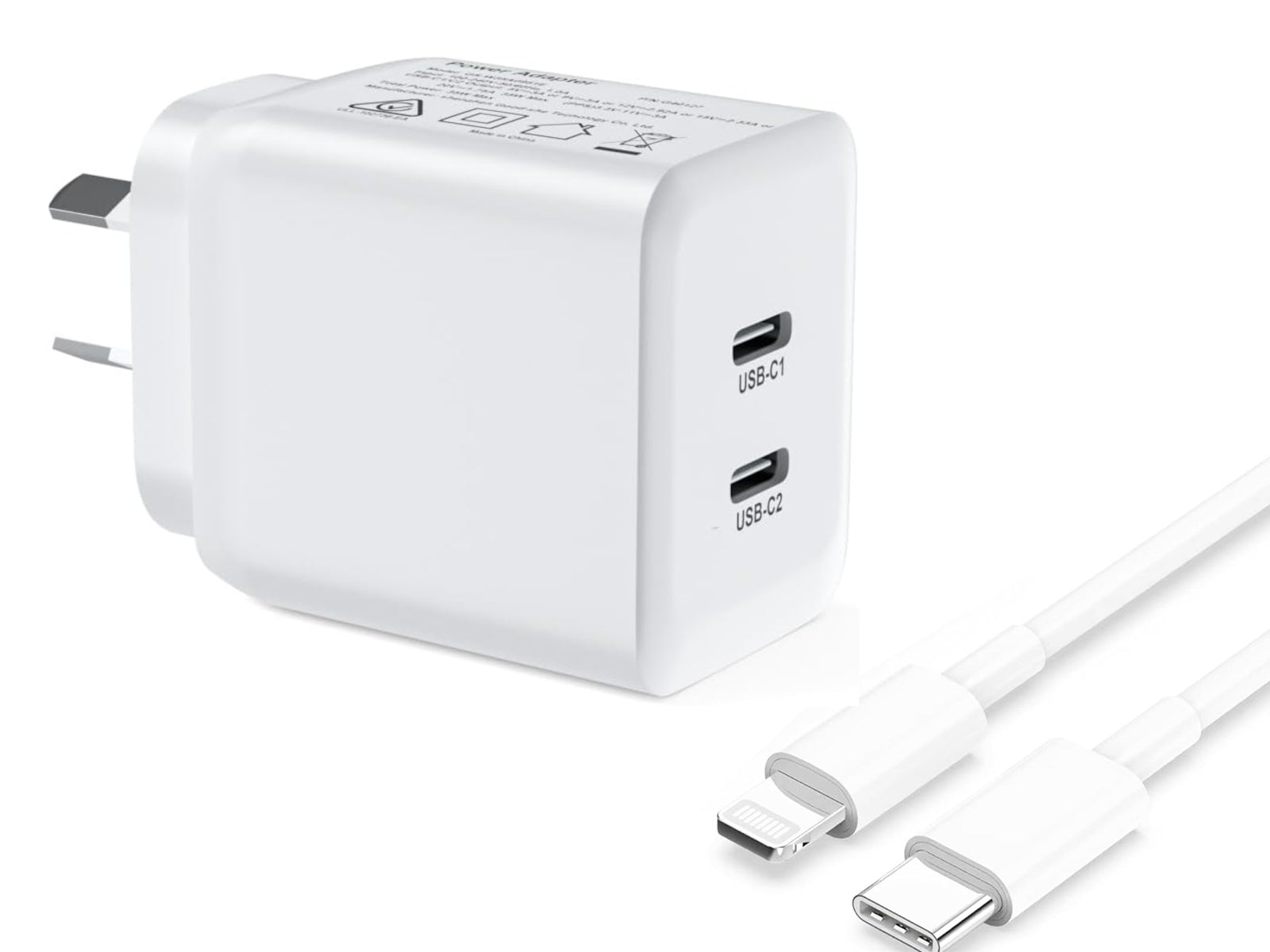 (35W) Superfast compatible Dual USB Type-C Wall Charger with USB-C to Lightning