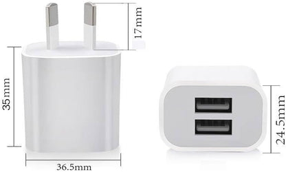 Dual USB port wall charger with USB-Type C cable