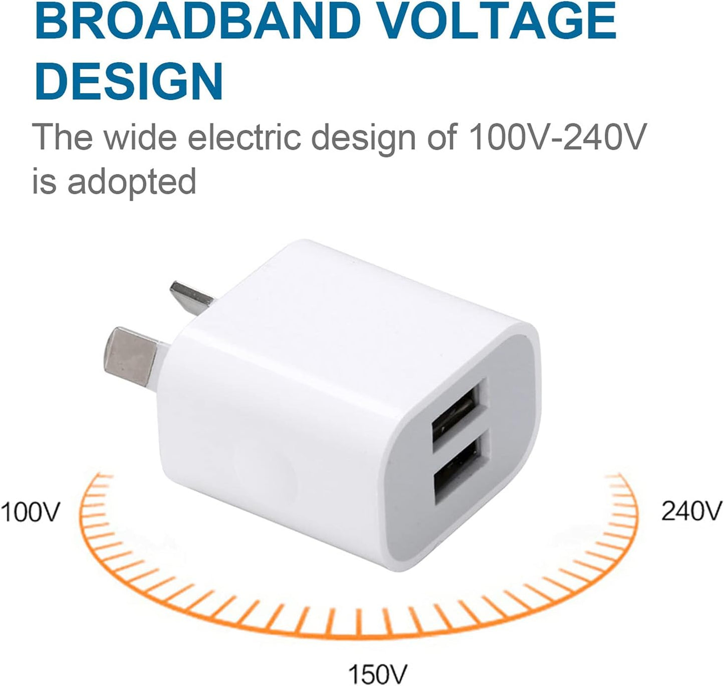 Dual USB port wall charger with USB-Type C cable