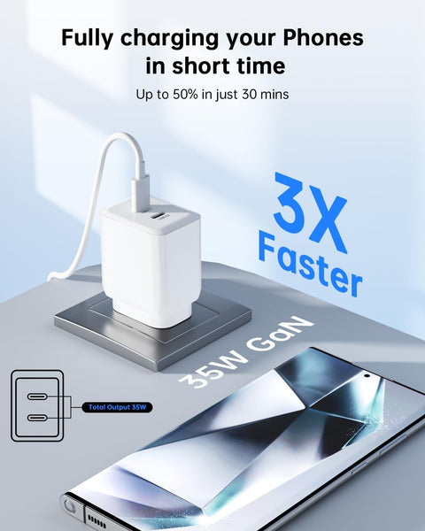 (35W) Superfast compatible Dual USB Type-C Wall Charger with USB-C to Lightning