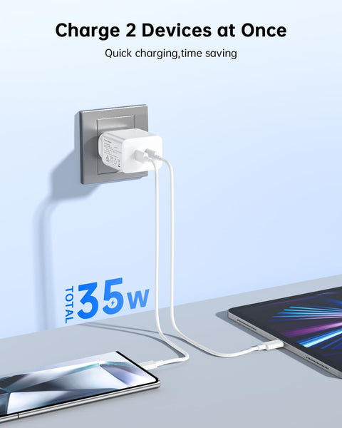 (35W) Superfast compatible Dual USB Type-C Wall Charger with USB-C to Lightning