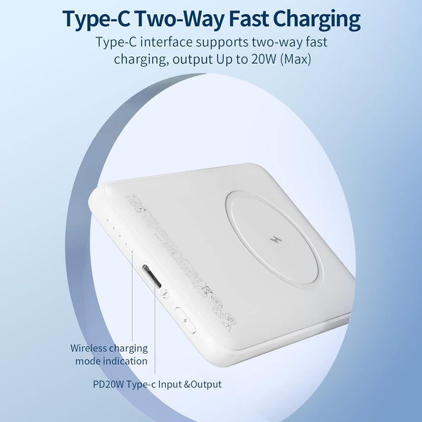 Fast Charging Magsafe Compatible 5000mAh Wireless Portable Charger with USB-C Cable