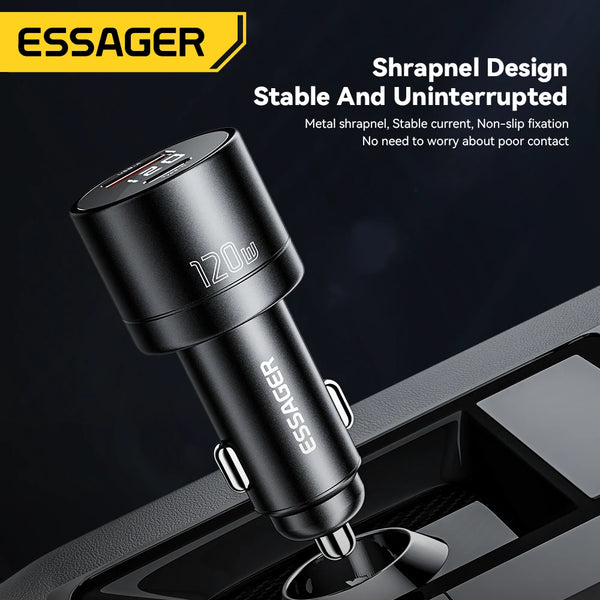 Fast Car Charger 120W Display (USB-A + USB-C) Essager