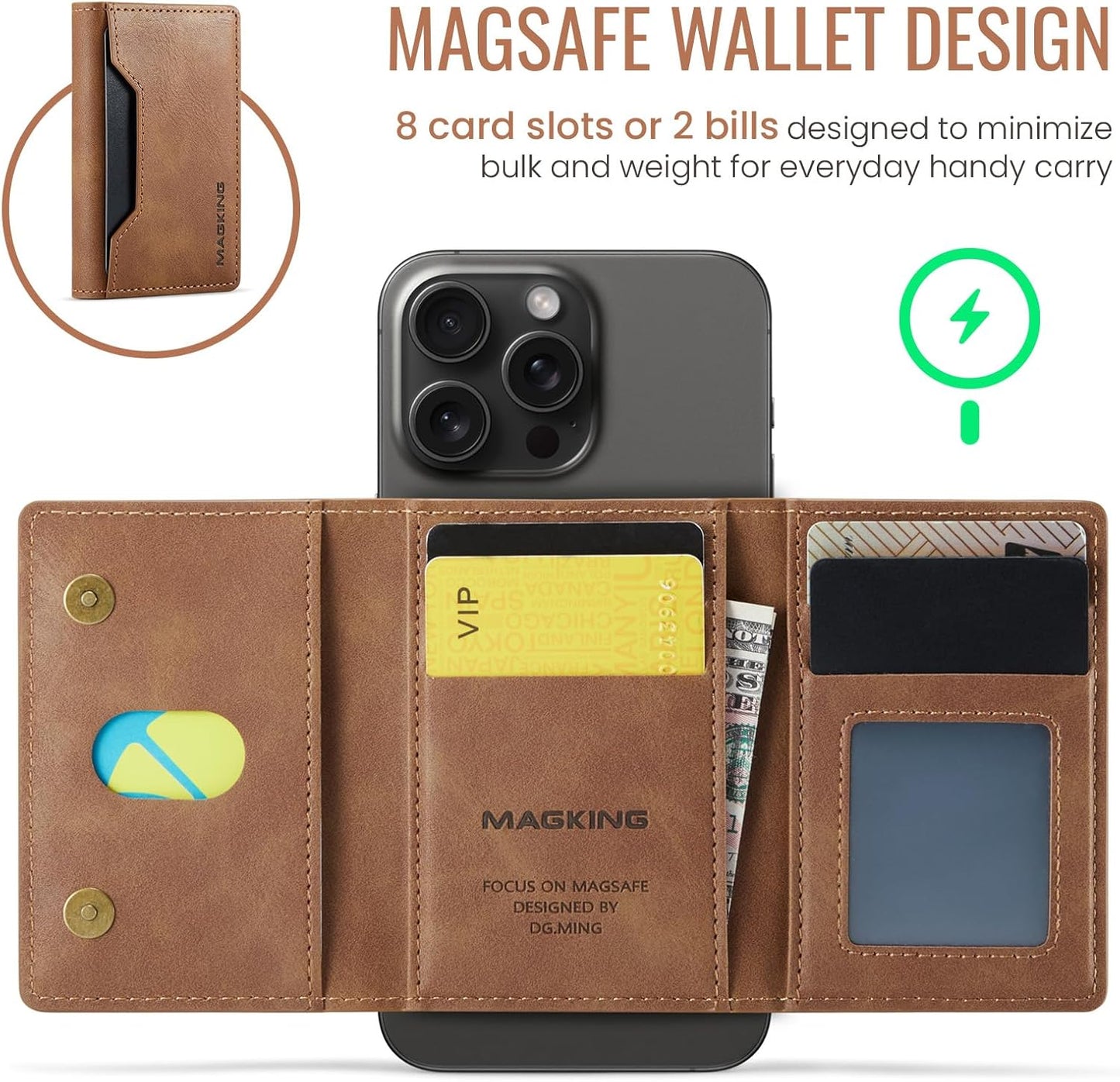 MagSafe Compatible Magnetic Leather Wallet Card Holder for iPhone