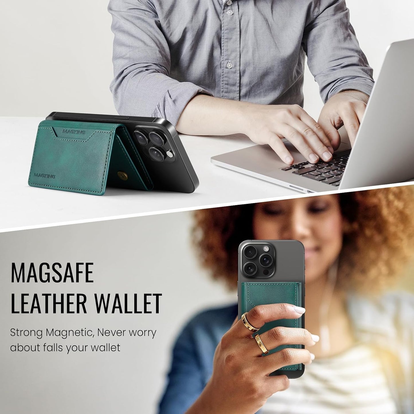 MagSafe Compatible Magnetic Leather Wallet Card Holder for iPhone