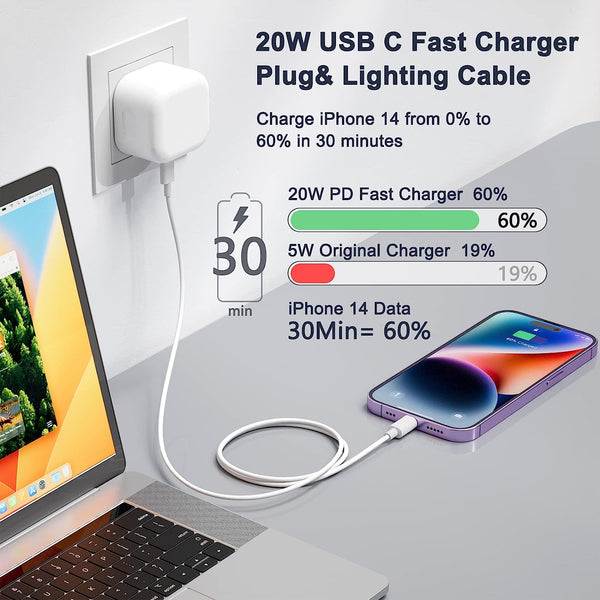 25W Fast Wall Charger with Lightning to USB-C cable