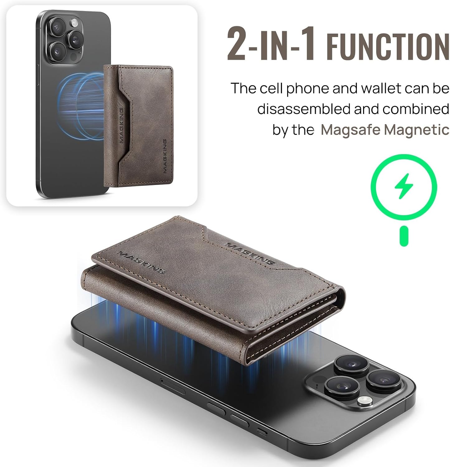 MagSafe Compatible Magnetic Leather Wallet Card Holder for iPhone