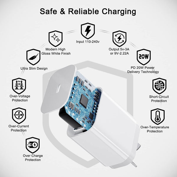 20W Fast Wall Charger with USB Type-C  to Lightning cable