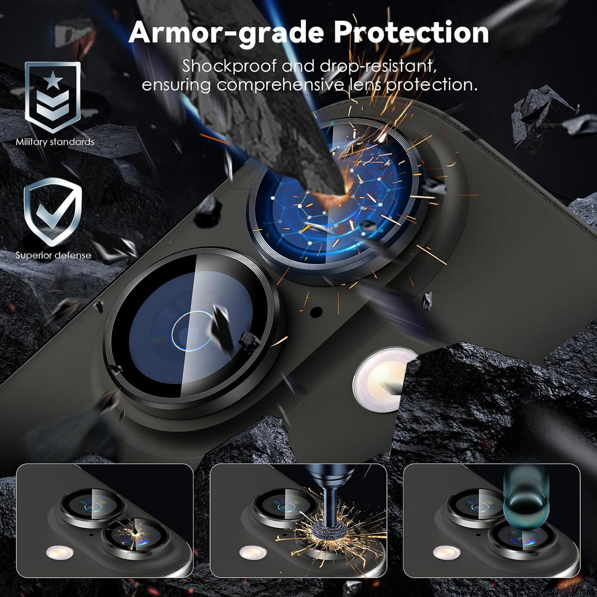 Camera Lens Protector Alloy Frame for iPhone 16 Plus