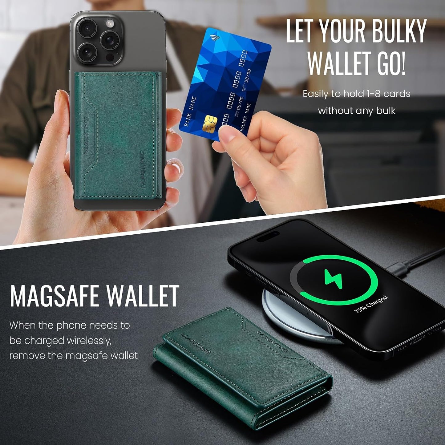MagSafe Compatible Magnetic Leather Wallet Card Holder for iPhone