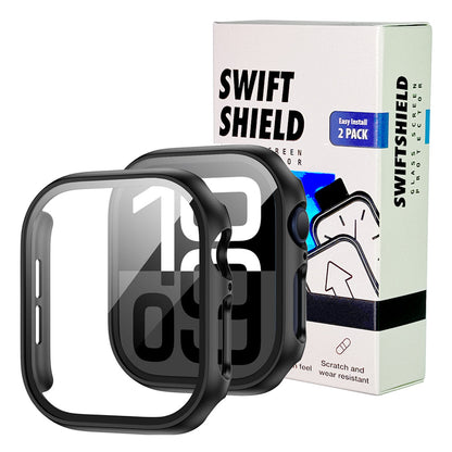 Apple Watch Series 11 (42mm) Case with Glass Screen Protector by SwiftShield (2 Pack - Black)