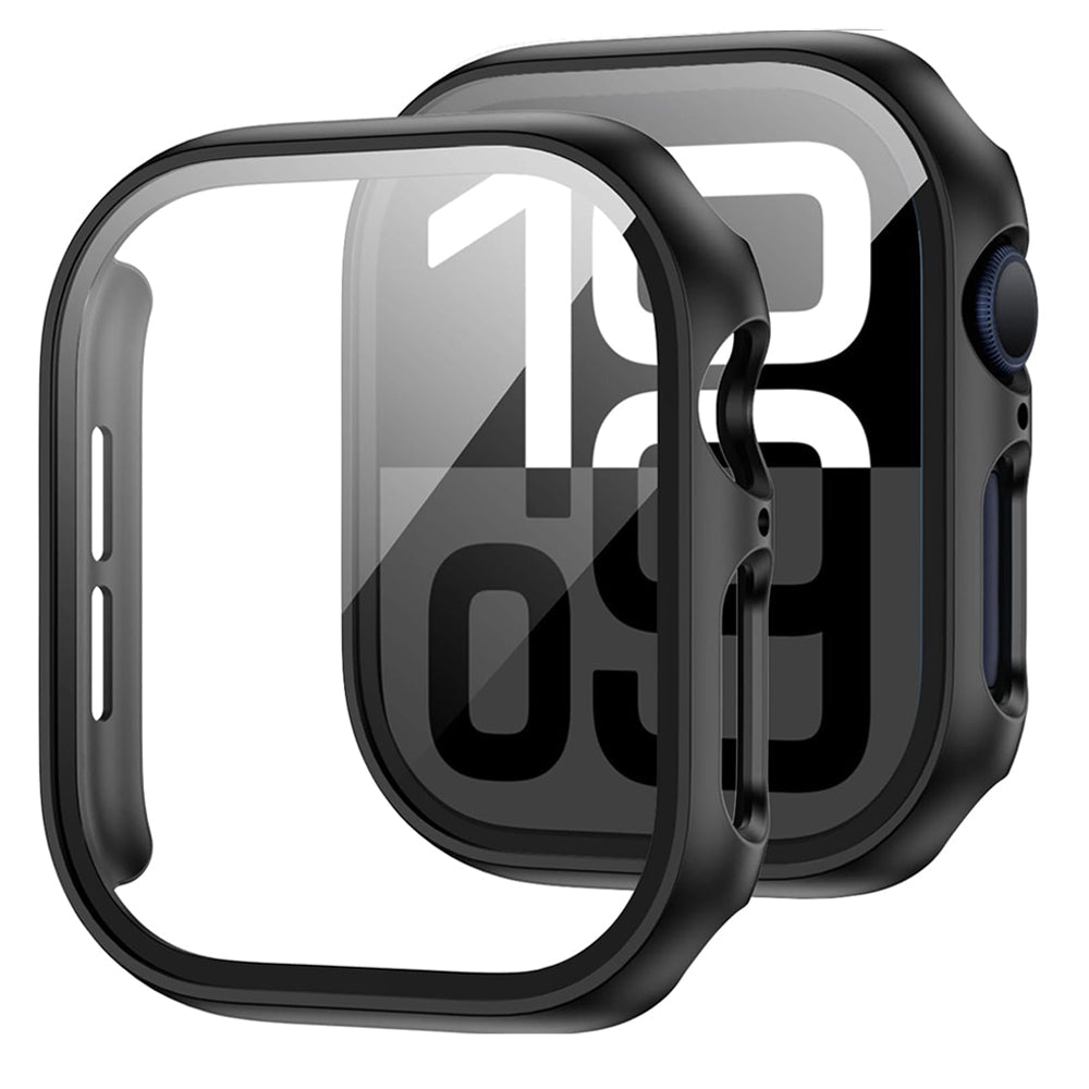 Apple Watch Series 11 (42mm) Case with Glass Screen Protector by SwiftShield (2 Pack - Black)