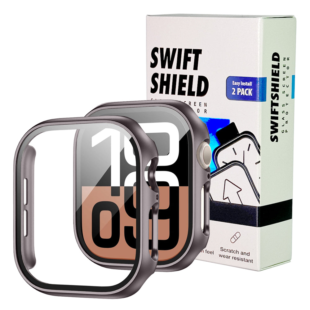 Apple Watch Series 11 (42mm) Case with Glass Screen Protector by SwiftShield (2 Pack - Natural Titanium)