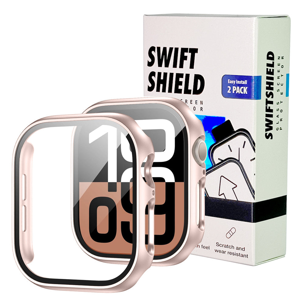Apple Watch Series 11 (46mm) Case with Glass Screen Protector by SwiftShield (2 Pack - Rose Gold)