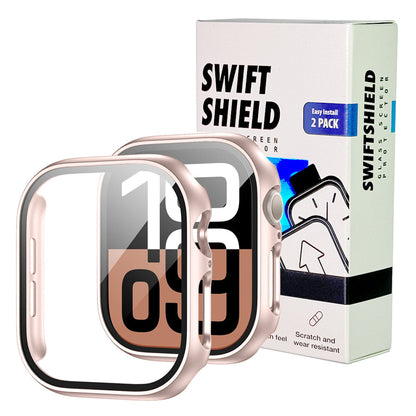 Apple Watch Series 11 (46mm) Case with Glass Screen Protector by SwiftShield (2 Pack - Rose Gold)