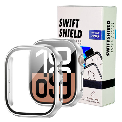 Apple Watch Series 10 (46mm) Case with Glass Screen Protector by SwiftShield (2 Pack - Silver)