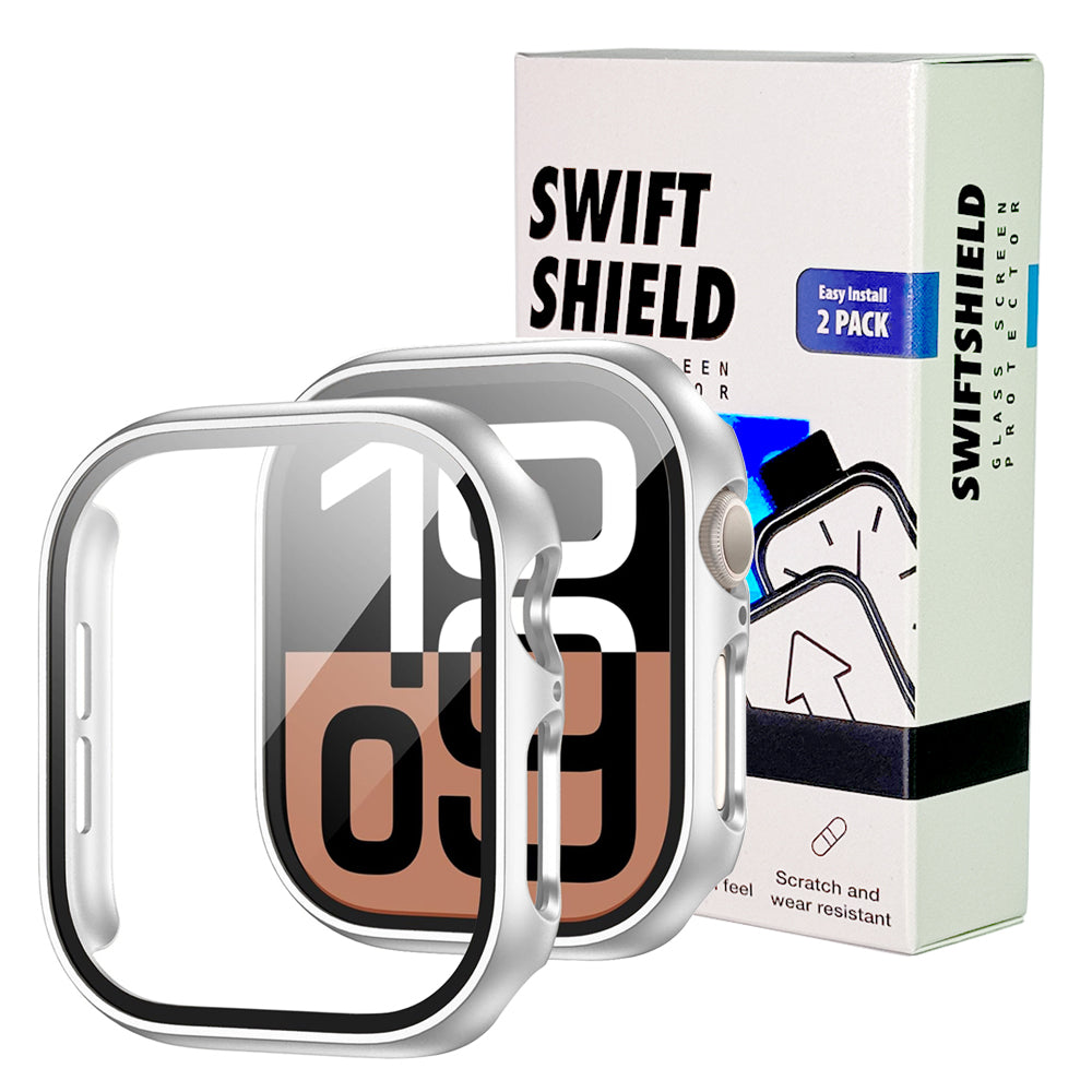 Apple Watch Series 11 (42mm) Case with Glass Screen Protector by SwiftShield (2 Pack - Silver)