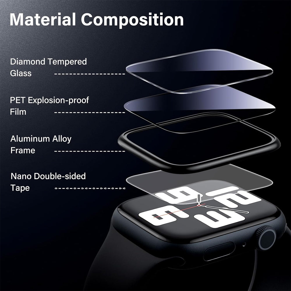 Apple Watch SE Series 3 44mm Glass Screen Protector Alignment Kit by SwiftShield (2 Pack - Black)