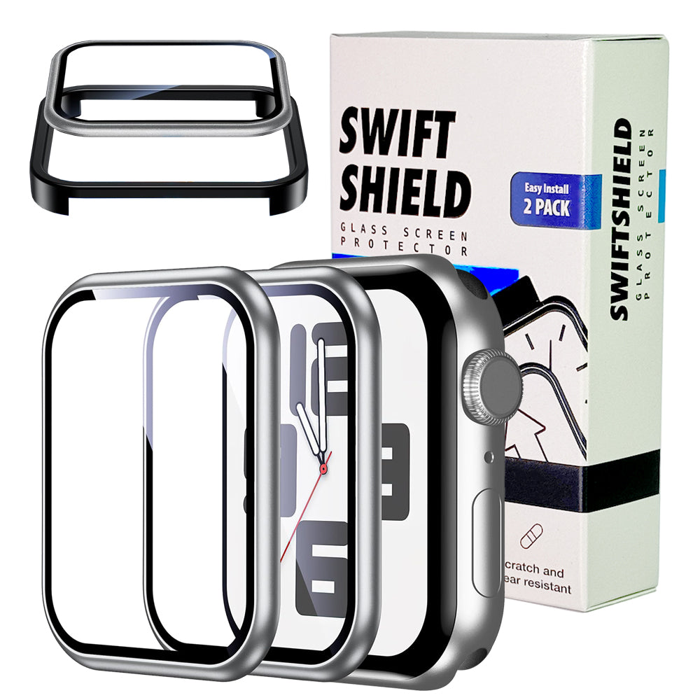 Apple Watch SE Series 3 44mm Glass Screen Protector Alignment Kit by SwiftShield (2 Pack - Silver)