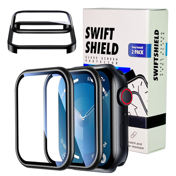 Apple Watch 45mm Glass Screen Protector Alignment Kit by SwiftShield (2 Pack - Black)