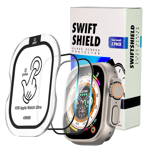 Apple Watch Ultra/Ultra 2 49mm Glass Screen Protector Alignment Kit by SwiftShield (2 Pack - Black)